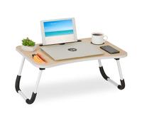 Relaxdays Table lit et canapé Ordinateur Portable, Porte-Tablette Encoche gobelet, HxLxP: env. 26x63x40 cm, Nature/Blanc