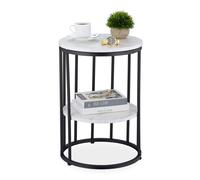 Relaxdays Table d'appoint, 2 plateaux aspect marbre, métal et MDF, H x D : 57 x 40 cm, pour le salon, blanc et noir