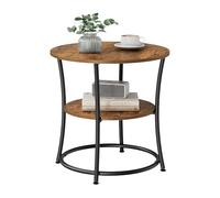 Relaxdays Table d'appoint, 2 Plateaux, HxP: 55x55 cm, Aspect Bois & métal, Table Basse Ronde, Brun foncé/Noir