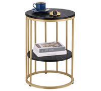 Relaxdays Table d'appoint aspect marbre 2 plateaux salon métal et MDF ronde H x D : 57 x 40 cm noire/dorée