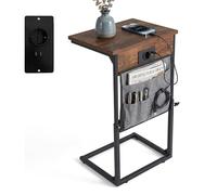 Relaxdays Table d'appoint avec Chargeur, Rangement, réglable, Forme C, HxLxP: 45-84 x 40,5 x 30,5 cm, Marron/Noir