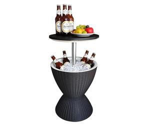 Relaxdays Table d'appoint avec glacière, 30 L, Cool Bar, HxØ: 57x48,5 cm, réglable en Hauteur, rotin, Table Haute, Noir