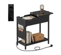 Relaxdays Table d'appoint avec Prises et Ports USB, Poche latérale, H x l x P 60 x 60 x 31,5 cm, Table de Chevet, Noir