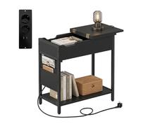 Relaxdays Table d'appoint avec Prises et Ports USB, Poche latérale, H x l x P 60 x 60 x 31,5 cm, Table de Chevet, Noir