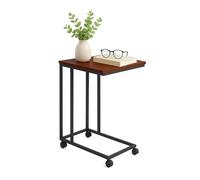 Relaxdays Table d'appoint avec roulettes, H x L x P 68 x 50 x 35 cm, MDF, métal, Forme en C, Table Basse Marron/Noir.