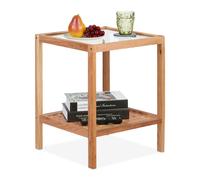 relaxdays Table d'appoint avec tablette en verre en noyer