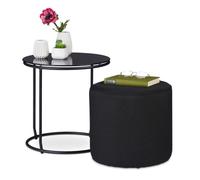Relaxdays Table d’appoint avec Tabouret, Table Basse Ronde avec Tabouret, Peu encombrant, Verre et métal, 40x40 cm, Noir