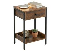 Relaxdays Table d'appoint avec tiroir et étagère, industrielle, H : 69,5 x 38 x 28 cm, salon, couloir, métal, marron/noir