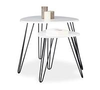 Relaxdays Table d'appoint blanche angle lot de 2 bois et métal brillant laqué 3 pieds stable bout canapé gigognes HxD: 52 x 60 cm, blanc