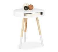 Relaxdays Table d'appoint bois blanc ronde avec ouverture table console blanche salon table de chevet HxlxP: 48 x 40 x 40 cm, blanc