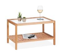 relaxdays Table d'appoint en bois de noyer avec tablette en verre