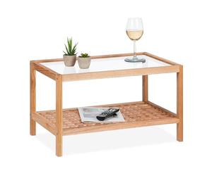 Relaxdays Table d'appoint, Console en Bois de Noyer et Verre, H x L x P : 35 x 60 x 40 cm, pour Salon, Nature