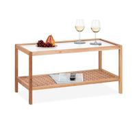 Relaxdays Table d'appoint, Console en Bois de Noyer et Verre, H x L x P : 40 x 80 x 40 cm, pour Salon, Nature