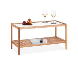 Relaxdays Table d'appoint, Console en Bois de Noyer et Verre, H x L x P : 40 x 80 x 40 cm, pour Salon, Nature
