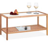 relaxdays Table d'appoint en bois de noyer avec tablette en verre