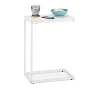 Relaxdays Table d'appoint en Forme de C, à Glisser, métal, Aspect Bois, HLP : 60 x 30 x 45 cm, pour Salon, Blanc