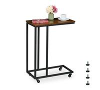 Relaxdays Table d'appoint en Forme de C, roulettes, Design Industriel, H x L x P : 79 x 60 x 30 cm, Marron et Noir