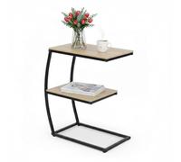 Relaxdays Table d'appoint en Forme de C, MDF et Fer, H x L x P : 58,5 x 47,5 x 25 cm, pour Le Salon, Nature et Noir