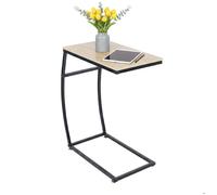 Relaxdays Table d'appoint en forme de C, MDF et fer, H x L x P : 58,5 x 47,5 x 25 cm, pour le salon, noir et nature