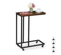 Relaxdays Table d'appoint en Forme de C, roulettes, Design Industriel, H x L x P : 79 x 60 x 30 cm, Marron et Noir