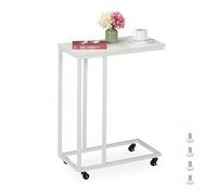 Relaxdays Table d'appoint en Forme de C, roulettes, mélange de matériaux, H x L x P : 79 x 60 x 30 cm, Blanche