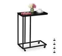 Relaxdays Table d'appoint en Forme de C, roulettes, mélange de matériaux, H x L x P : 79 x 60 x 30 cm, Noire