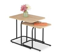 Relaxdays Table d'appoint, en Lot de 2, pour Le Salon ou l'entrée, mélange de matériaux, Marron Clair et Noir