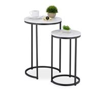 Relaxdays Table d'appoint en Lot de 2 (Dimensions différentes), mélange de matériaux, pour Le Salon, Blanc et Noir