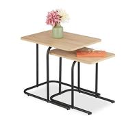 Relaxdays Table d'appoint, en Lot de 2, pour Le Salon ou l'entrée, mélange de matériaux, Marron Clair et Noir