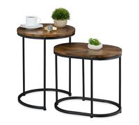 Relaxdays Table d'appoint en Lot de 2 (Une Ovale et Une Ronde), Design Industriel, pour Le Salon, Marron et Noir