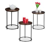 Relaxdays Table d'appoint en Lot de 3, Bois de manguier, Cadre en Fer, pour Le Salon ou la Chambre, Marron foncé et Noir