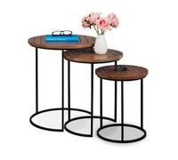 Relaxdays Table d'appoint en Lot de 3, Bois de manguier, Cadre en Fer, pour Le Salon ou la Chambre, Marron Clair et Noir