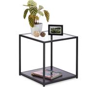 Table Basse de Salon Noir en Verre et Bois - Relaxdays - Carré - HLP 50x50x50 cm