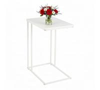 Relaxdays Table d'appoint, H x L x P : 64 x 50 x 35 cm, MDF, Fer, Forme en C, à Glisser sous Le canapé, Blanc