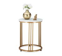 Relaxdays Table d'appoint MARMO ronde 51x41 cm blanche et dorée en métal et plateau effet marbre