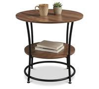 Relaxdays Table d'appoint, marron/noire | 2 plateaux, H x D : 55 x 55 cm, aspect bois et métal, table basse ronde