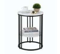 Relaxdays Table d'appoint, métal et MDF, 2 Plateaux Aspect marbre, H x D : 56 x 40 cm, pour Le Salon, Blanc et Noir