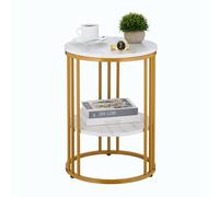 Relaxdays Table d'appoint, métal et MDF, 2 Plateaux Aspect marbre, H x D : 56 x 40 cm, pour Le Salon, Blanc et doré
