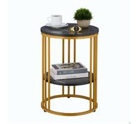 Relaxdays Table d'appoint, métal et MDF, 2 plateaux aspect marbre, H x D : 56 x 40 cm, pour le salon, noir et doré