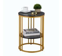 Relaxdays Table d'appoint, métal et MDF, 2 Plateaux Aspect marbre, H x D : 56 x 40 cm, pour Le Salon, Noir et doré