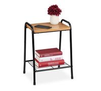 Relaxdays Table d'appoint, plateau en aspect bois, cadre en métal, polyvalent, HxLxP : 48 x 35 x 29,5 cm, noir/nature