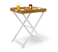 Relaxdays 10019176 Table d'appoint pliable bambou plateau amovible HxlxP: 72 x 60 x 40 cm Plateau de lit support table bout de canapé, blanc nature
