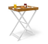 Relaxdays Table d'appoint Pliable Bambou Plateau Amovible HxlxP: 72 x 60 x 40 cm Plateau de lit Support Table Bout de canapé, Blanc Nature