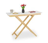 Relaxdays Table d'appoint pliable réglable en hauteur Bambou/MDF 70x105x50 cm Nature/Blanc