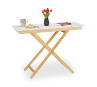 Relaxdays Table d'appoint Pliable, réglable en Hauteur, Bambou, MDF, HxlxP : 70x105x50 cm, Cuisine, Balcon, Nature/Blanc