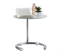 Relaxdays Table d'appoint réglable en hauteur max. 70 cm, chromée, ronde, Table café, surface en verre 46 cm Ø, argenté