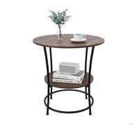 Relaxdays table d'appoint ronde, 2 plateaux, H x P: 55 x 55 cm, effet bois & métal, marron/noir