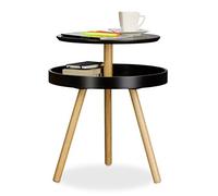 Relaxdays Table d'appoint ronde avec surface rangement en bois 3 pieds canapé console HxlxP: 55 x 47 x 47 cm, noir