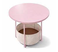 Relaxdays Table d'appoint Ronde en MDF et métal, Panier en Tissu, H 50 x Ø 45 cm, Rose crème