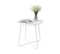 Relaxdays Table d'appoint Ronde en métal Blanche résistante aux intempéries H46 x Ø44 cm, intérieur et extérieur
